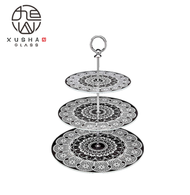 Tempered Glass 2 Tier Cake Stand with Whie Screen Printing