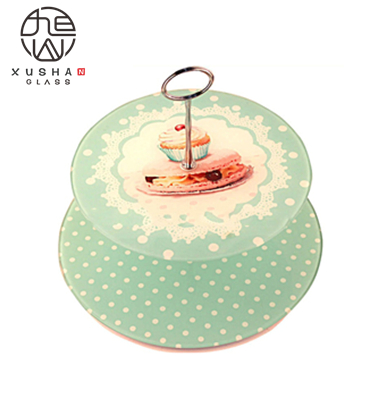 Tempered Glass 2 Tier Cake Stand